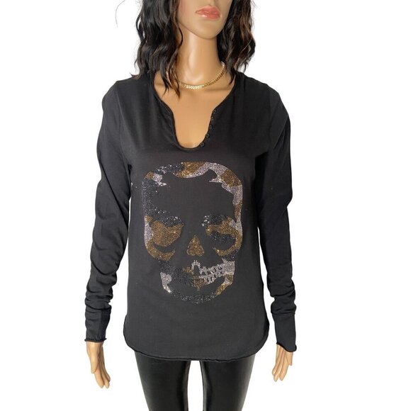 Zadig & Voltaire NWT Tunisien Skull Camo Long Sleeve Top Size M - Picture 1 of 7